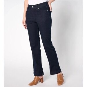 Denim & Co. Size 10 Adaptive Cozy Touch Slim Straight Jean DARK WASH A624926